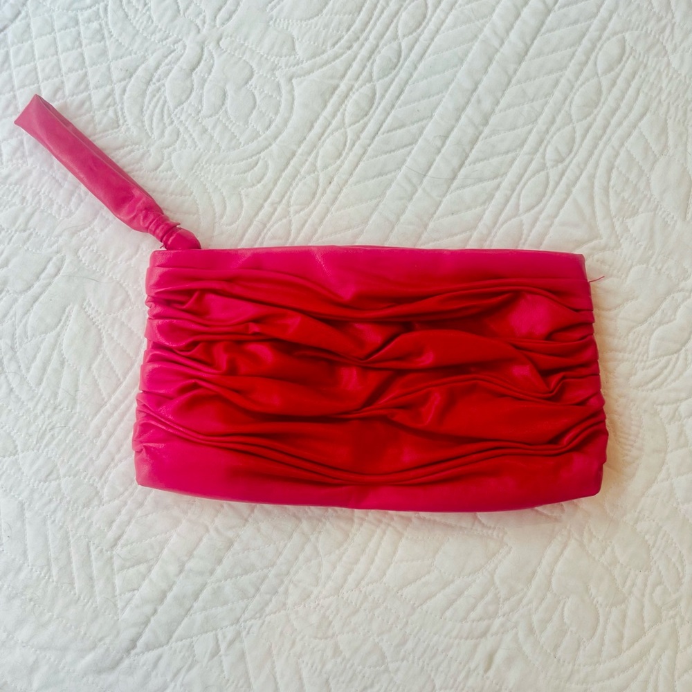 Elizabeth Arden Hot Pink Ruched Satin Wristlet Clutch